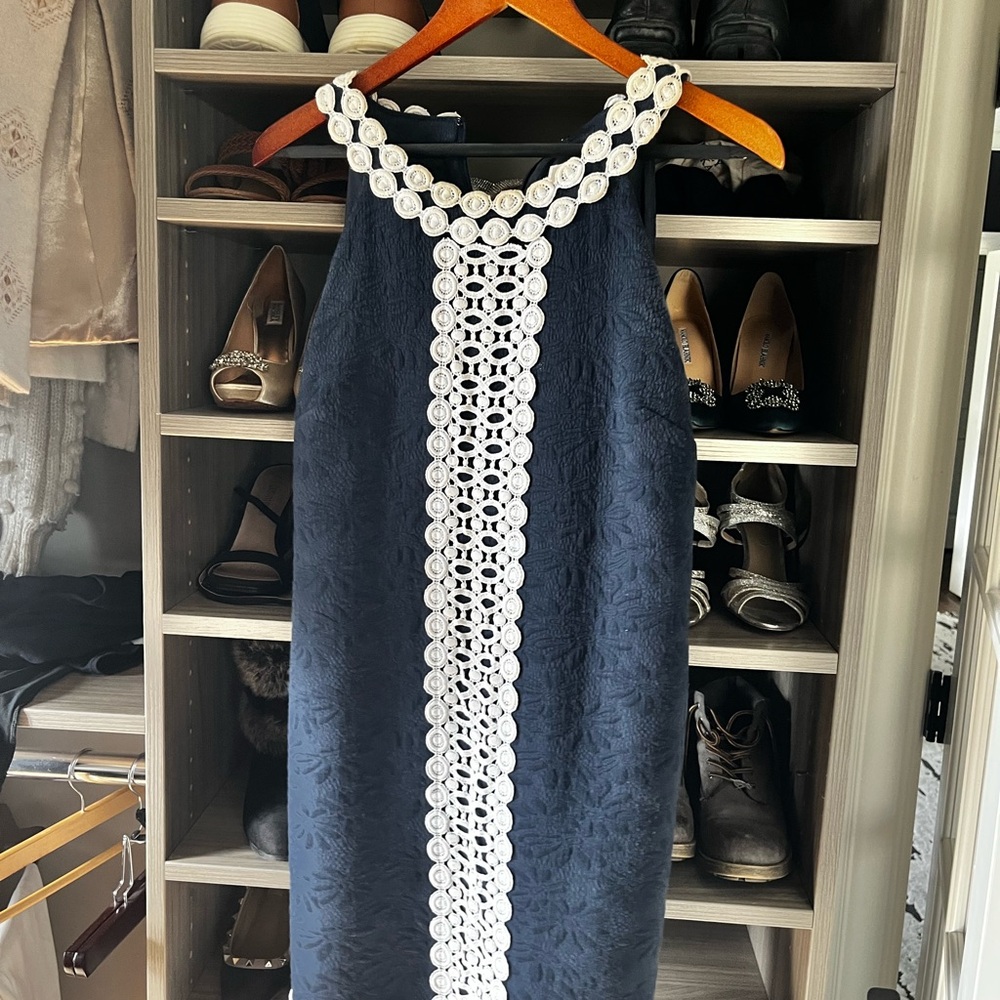 Michael Kors Navy and White Midi Dress